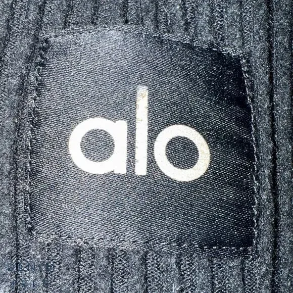 Alo Yoga Muse Hoodie Black Cropped Ribbed Lounge Sweatshirt XS Soft Plush Studio